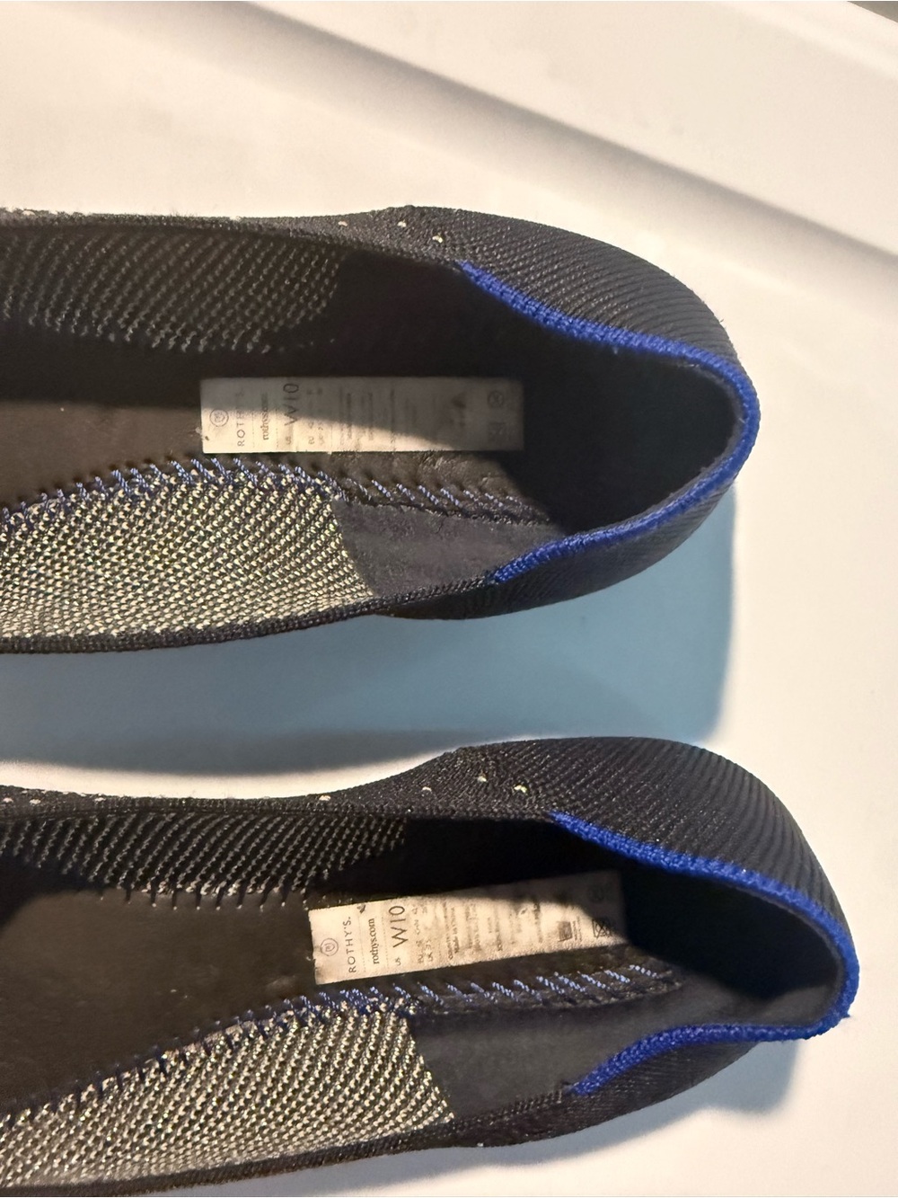 Rothy's Black and White Knit Pointed Flats with Teal Insole - Picture 5 of 5